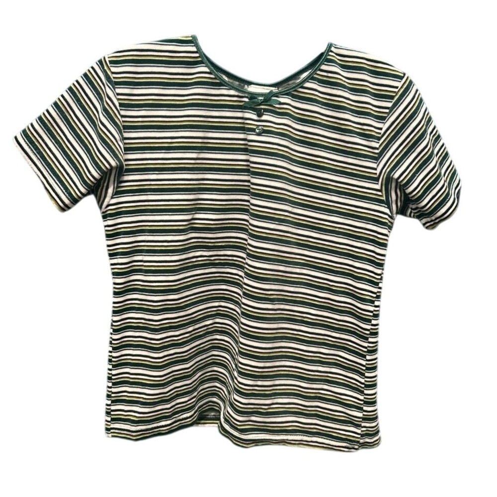 YOUTH/JUNIORS Y2K VELVET GREEN STRIPED BABY‎ TEE SIZE 12/14 OR ADULT XS